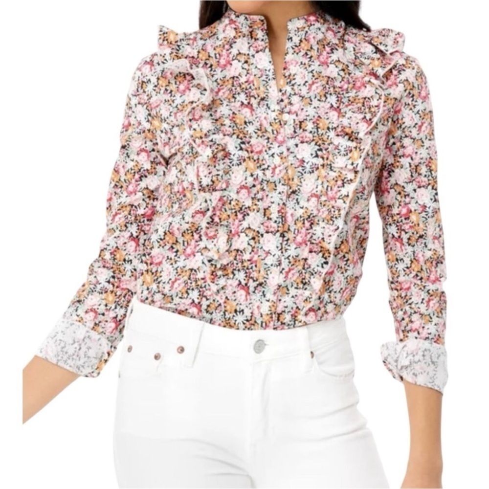 The Shirt By Rochelle Behrens The Icon Shirt in Floral Ruffle Trim Blouse NEW